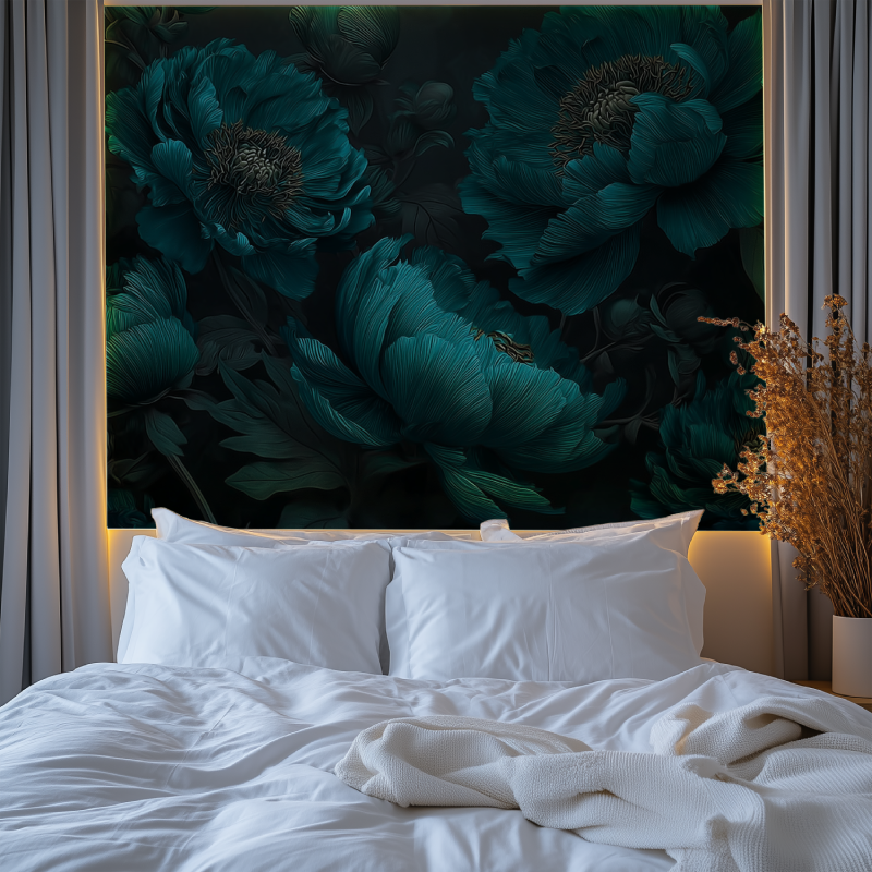 Beautiful green blue flowers mural wallpaper chambre premium