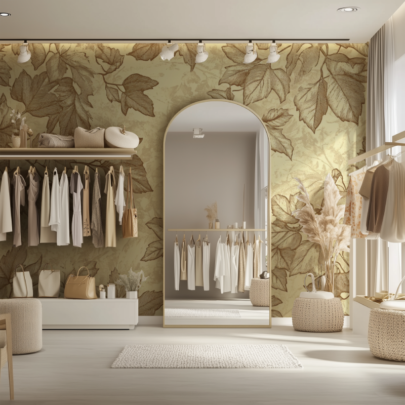 Papier peint vintage feuilles animaux dressing