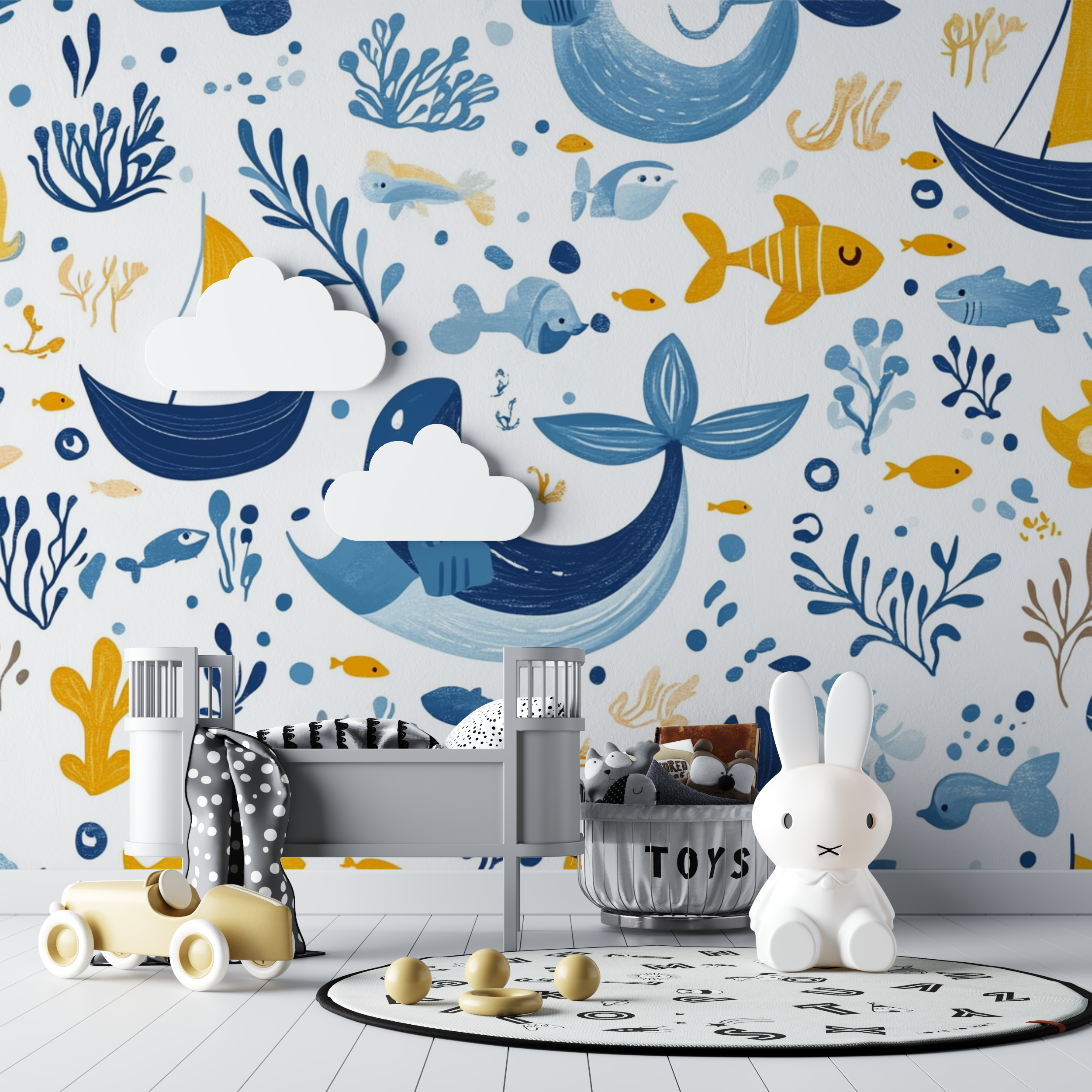 Papier peint marin style nautique bebe tipi