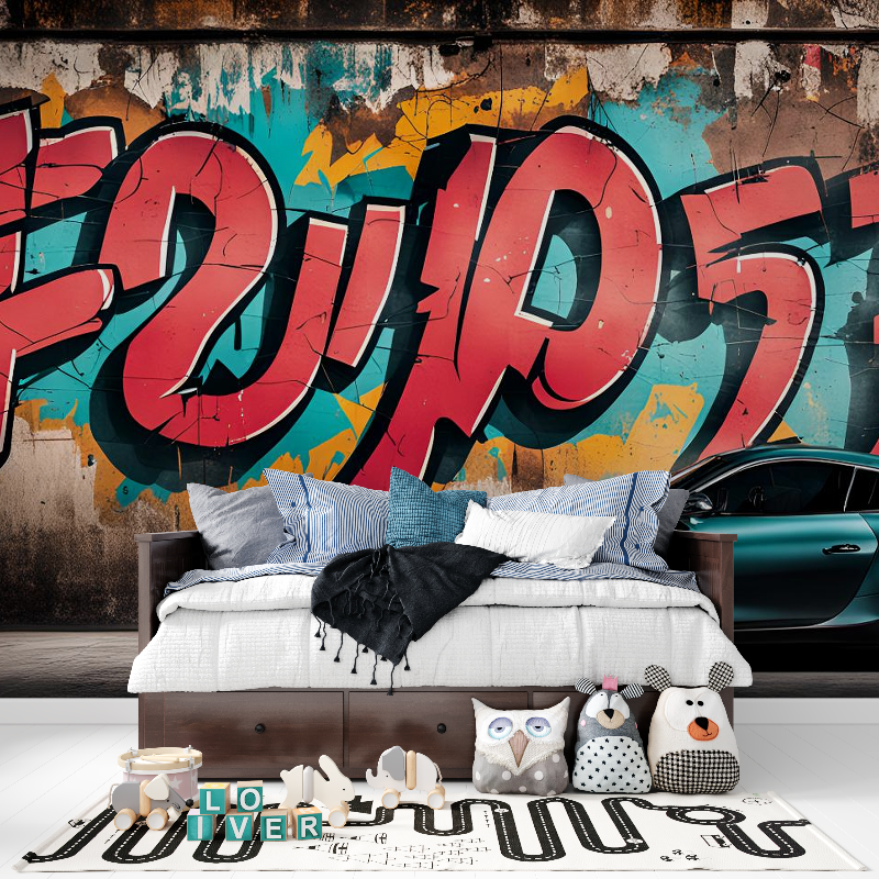 Papier peint graffiti voiture de course tapisserie pour ado