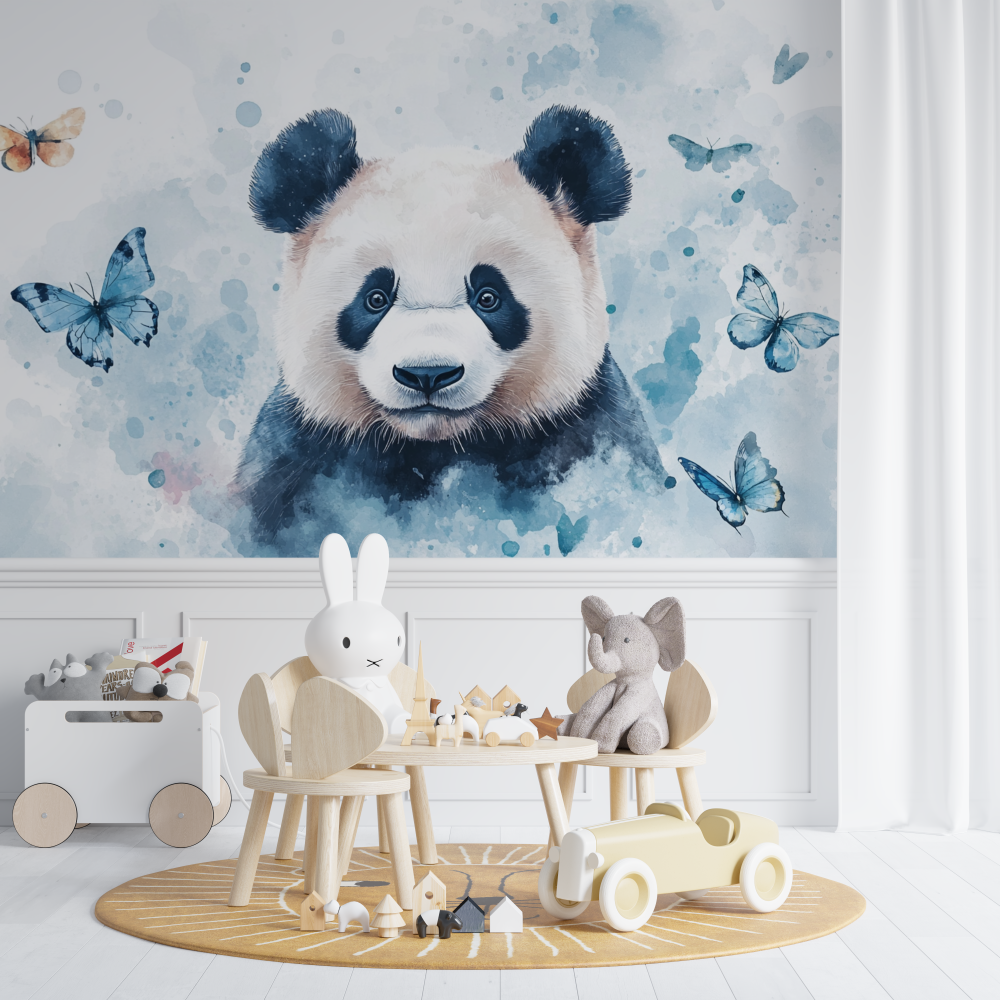 Papier peint panda et papillons chambre de bebe