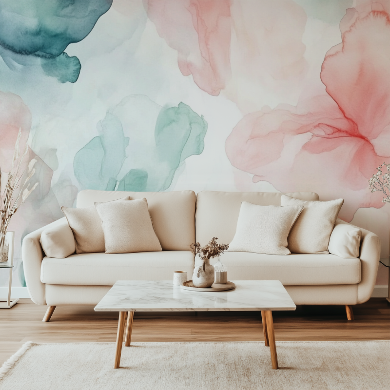 Papier peint fleur pivoine canape simple