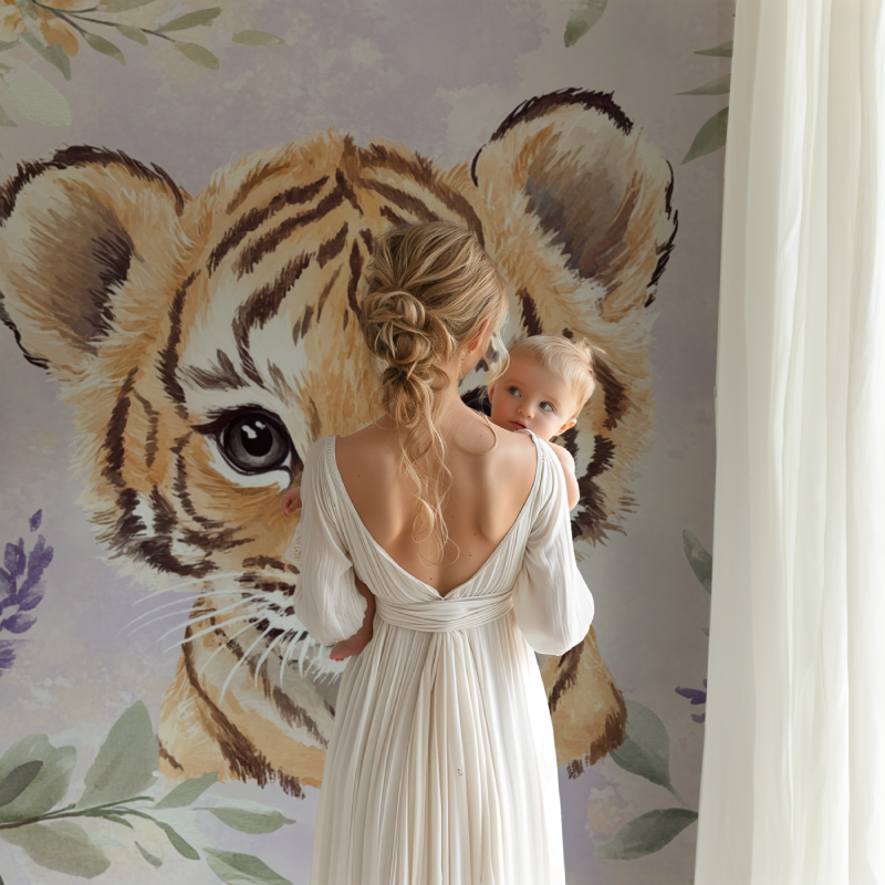 Papier peint tigre et couronne de fleurs bb123