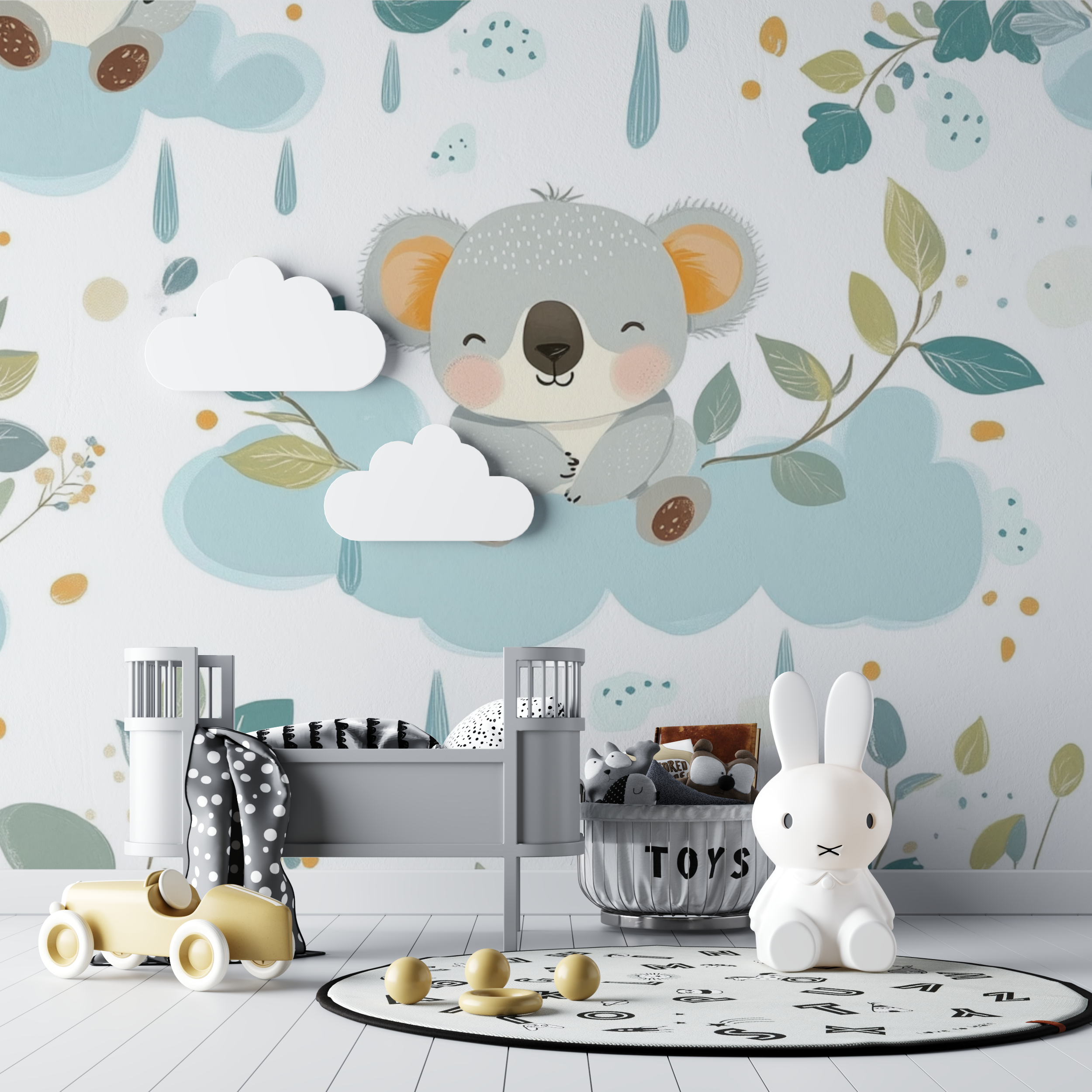 Papier peint koala et pluie de calins bebe tipi