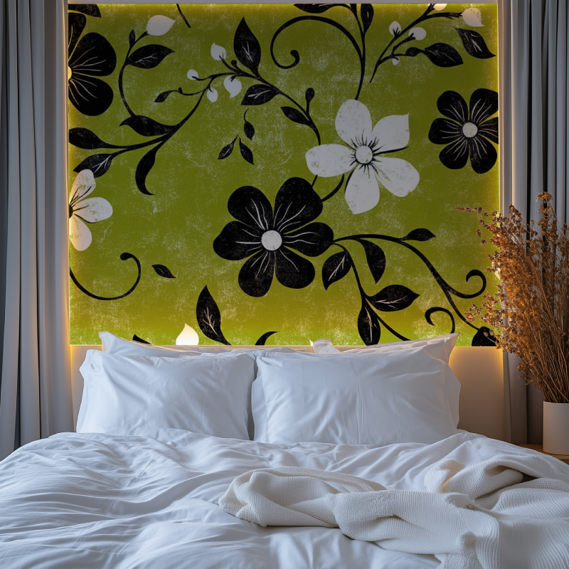 Papier peint vintage vert noir et blanc chambre tendanc