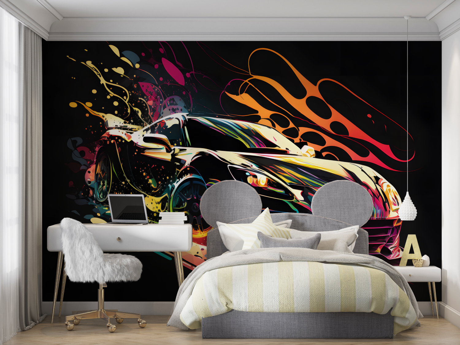 Papier peint voiture noir et gr...ti mur chambre panoramique