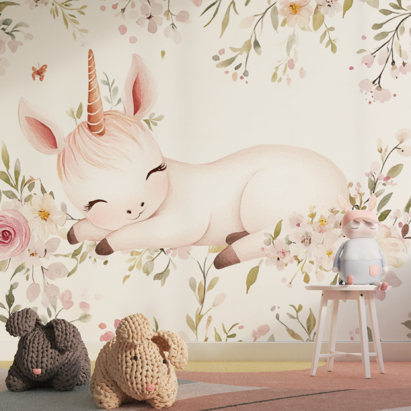 Papier peint licorne chambre fi...leur tapisserie pour fille