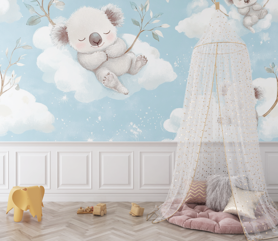 Papier peint koala endormi dans un nuage bebe