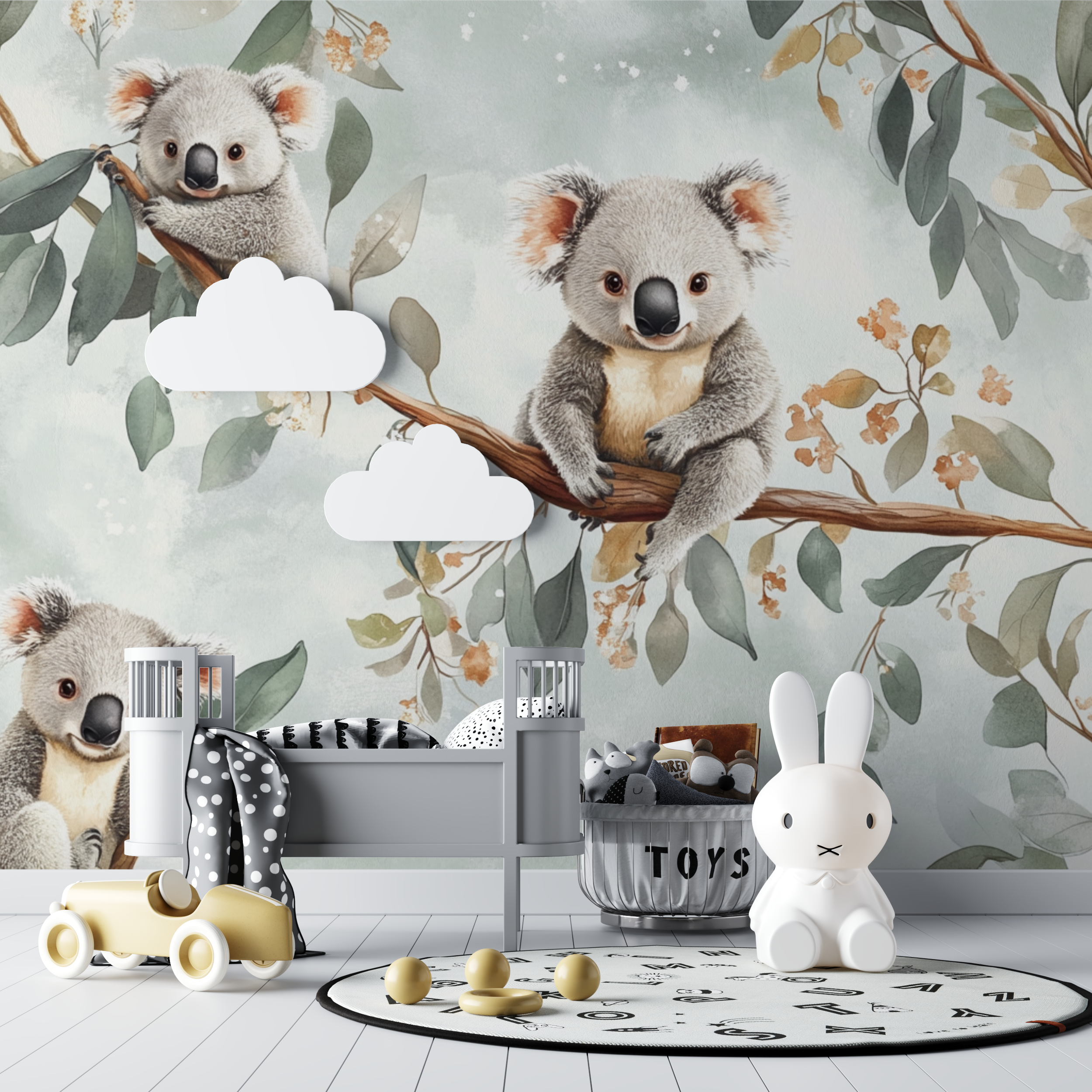 Papier peint koala et premieres etoiles bebe tipi