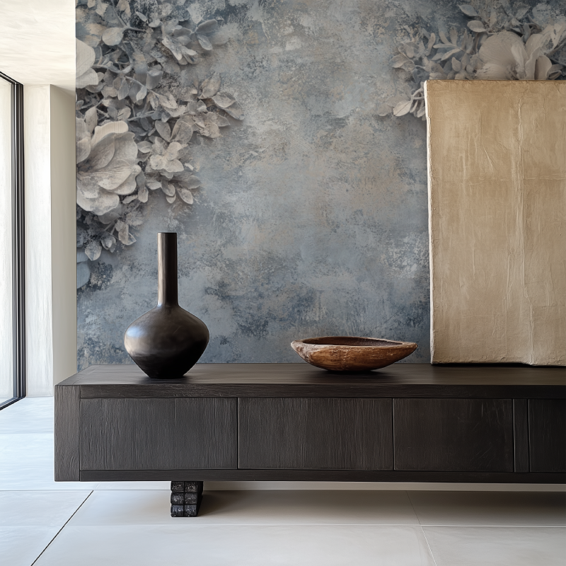 Papier peint vintage gris bleu pale salle manger papier