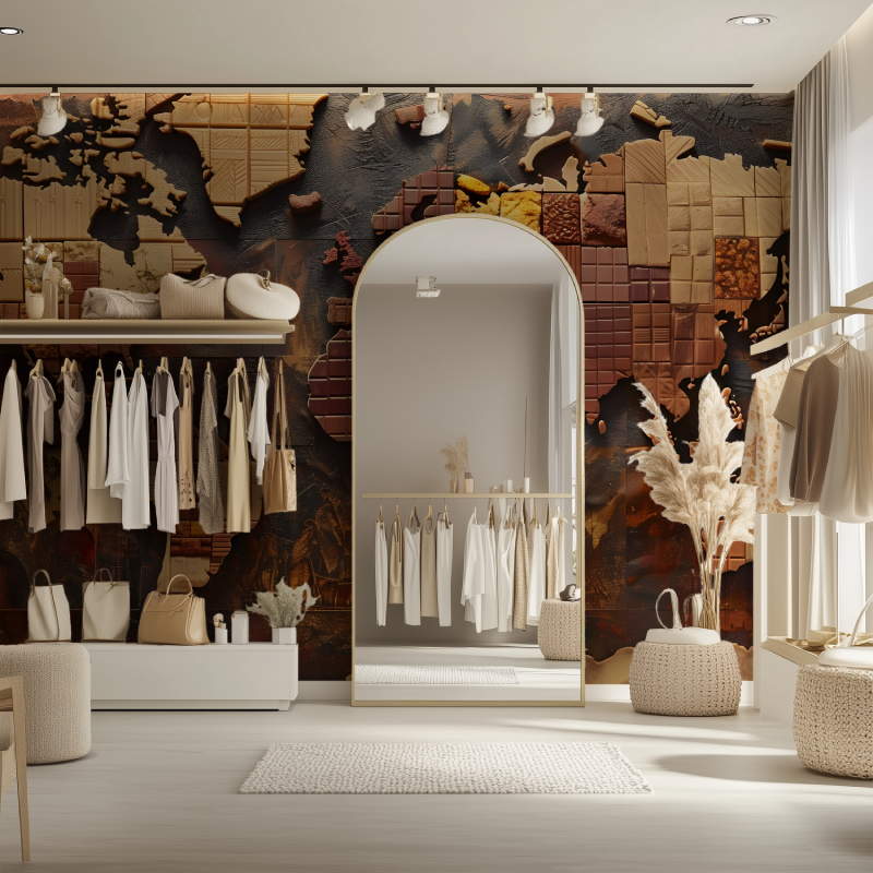 Papier peint carte du monde bois abstrait dressing