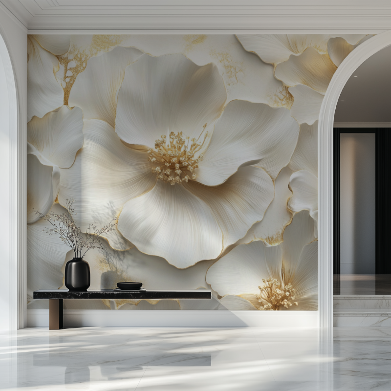 Papier peint fleur dore salon beau