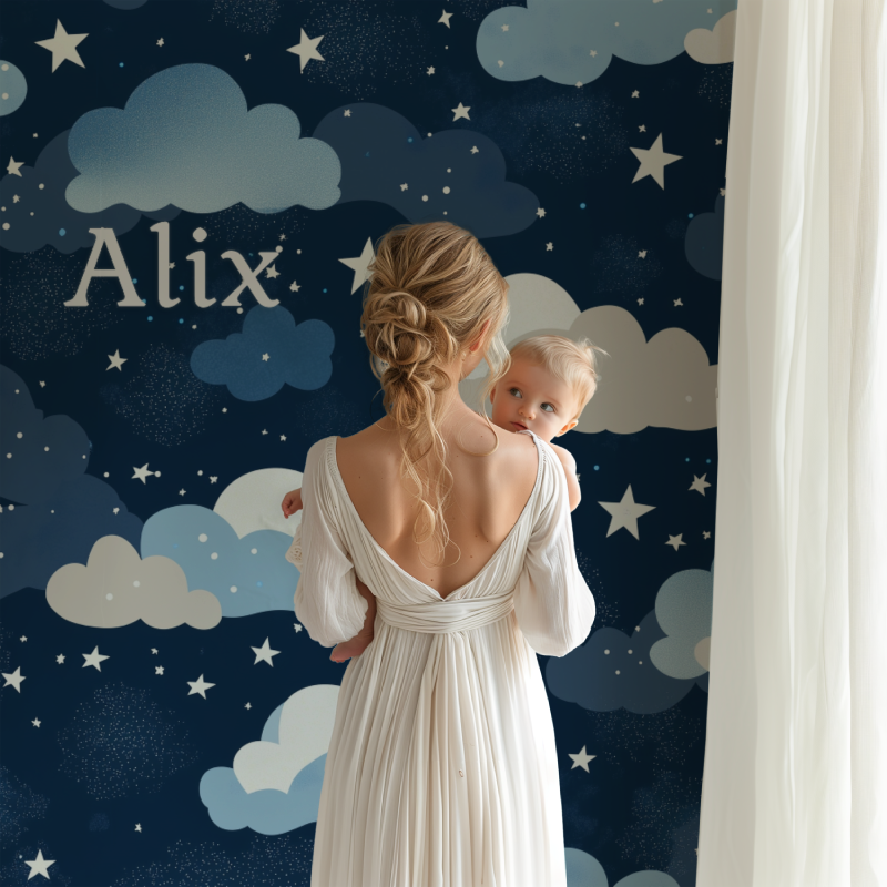Papier peint prenom nuages nuit bb123