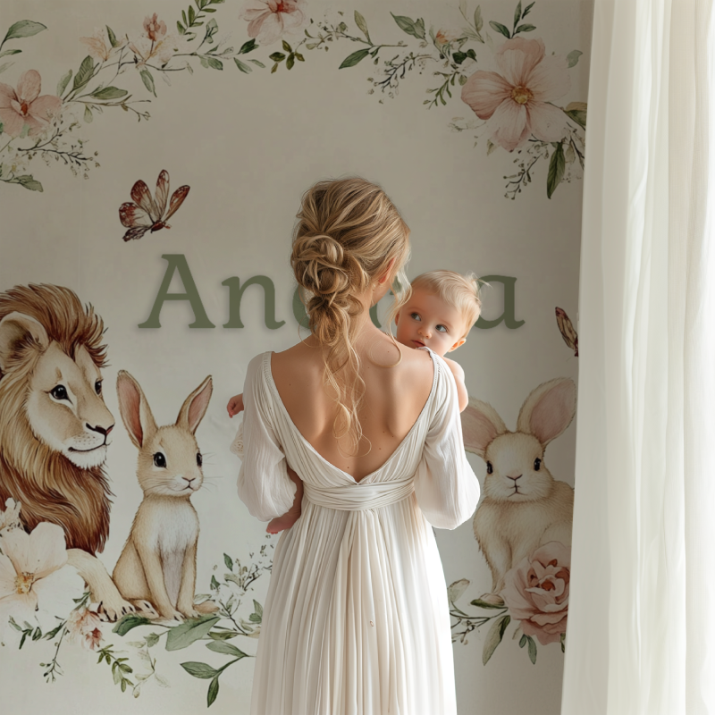 Papier peint prenom couronne fleurs bb123