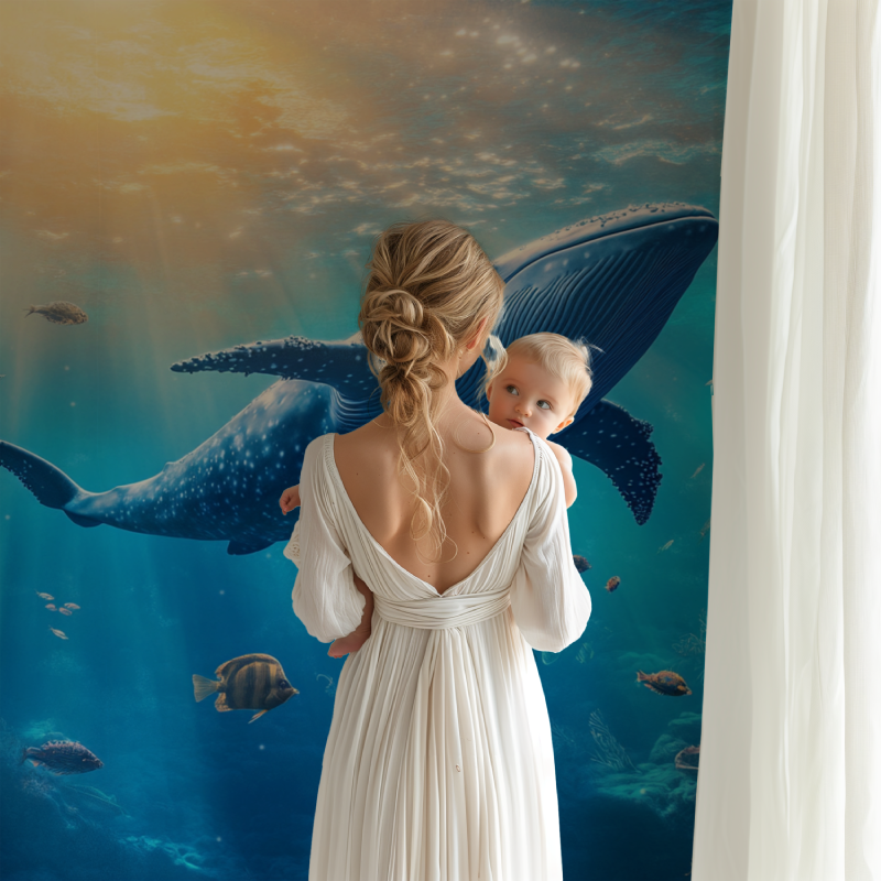 Papier peint marin theme baleine et ocean bb123