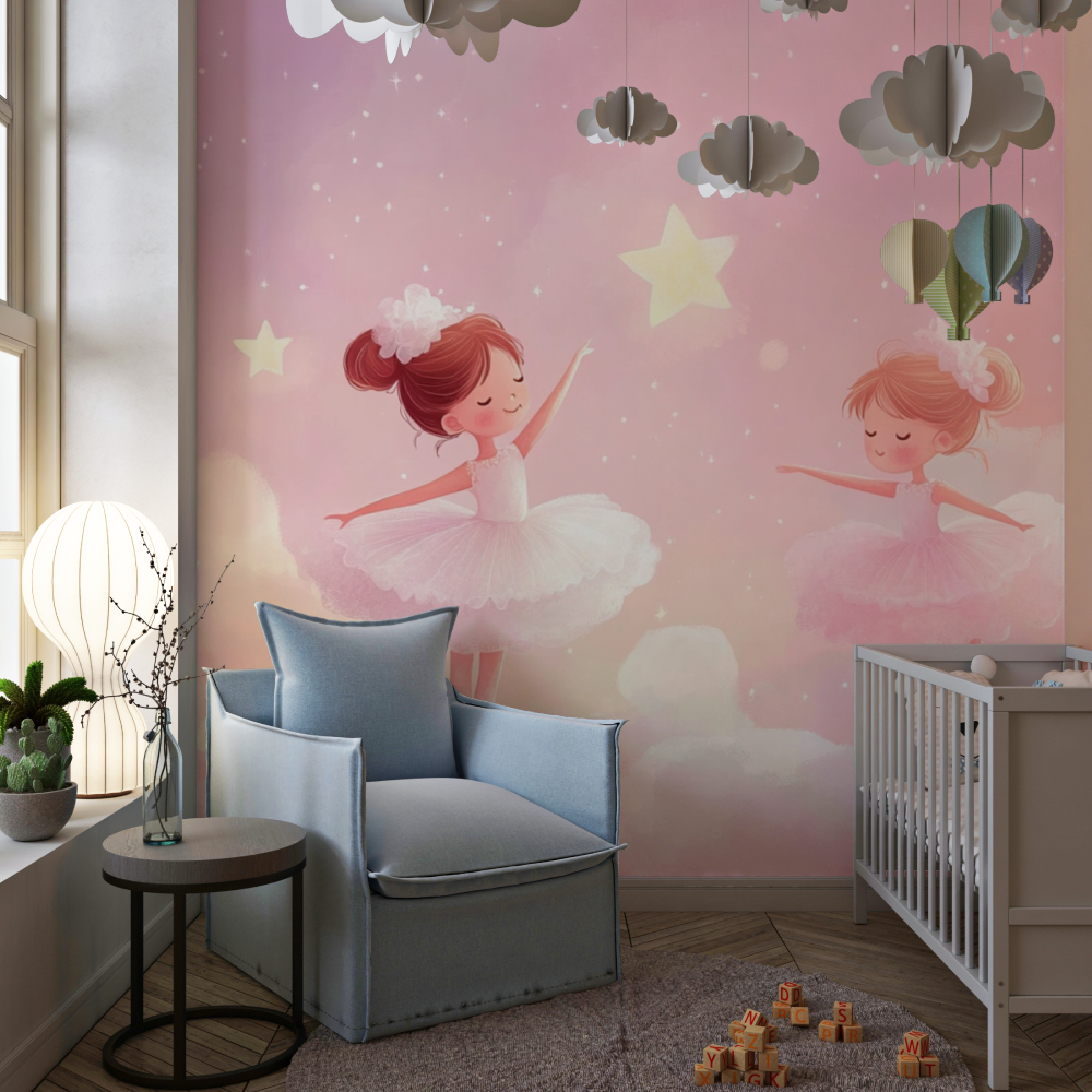 Papier peint rose danceuses chambre de fille