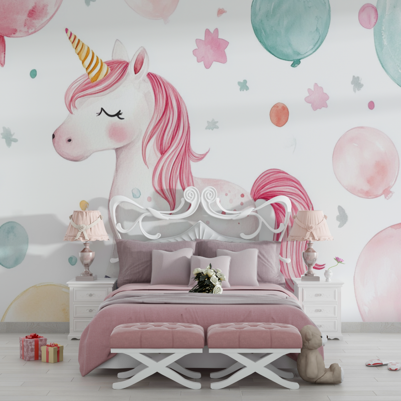Papier peint deco licorne pour fille ballon chambre filles