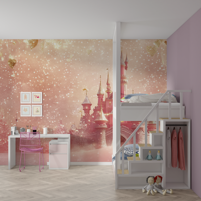 Papier peint grand chateau mur chambre fille