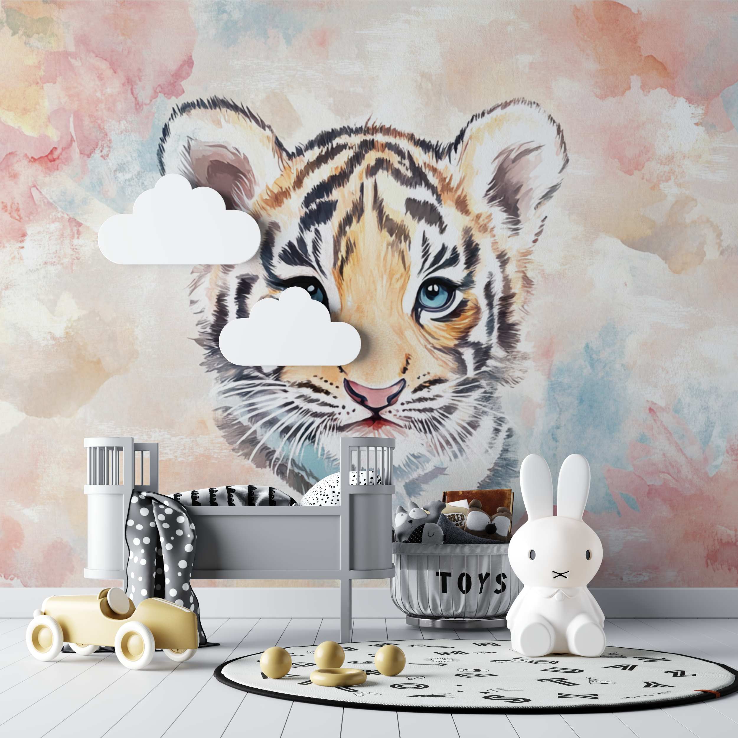 Papier peint tigre et couleurs pastel bebe tipi