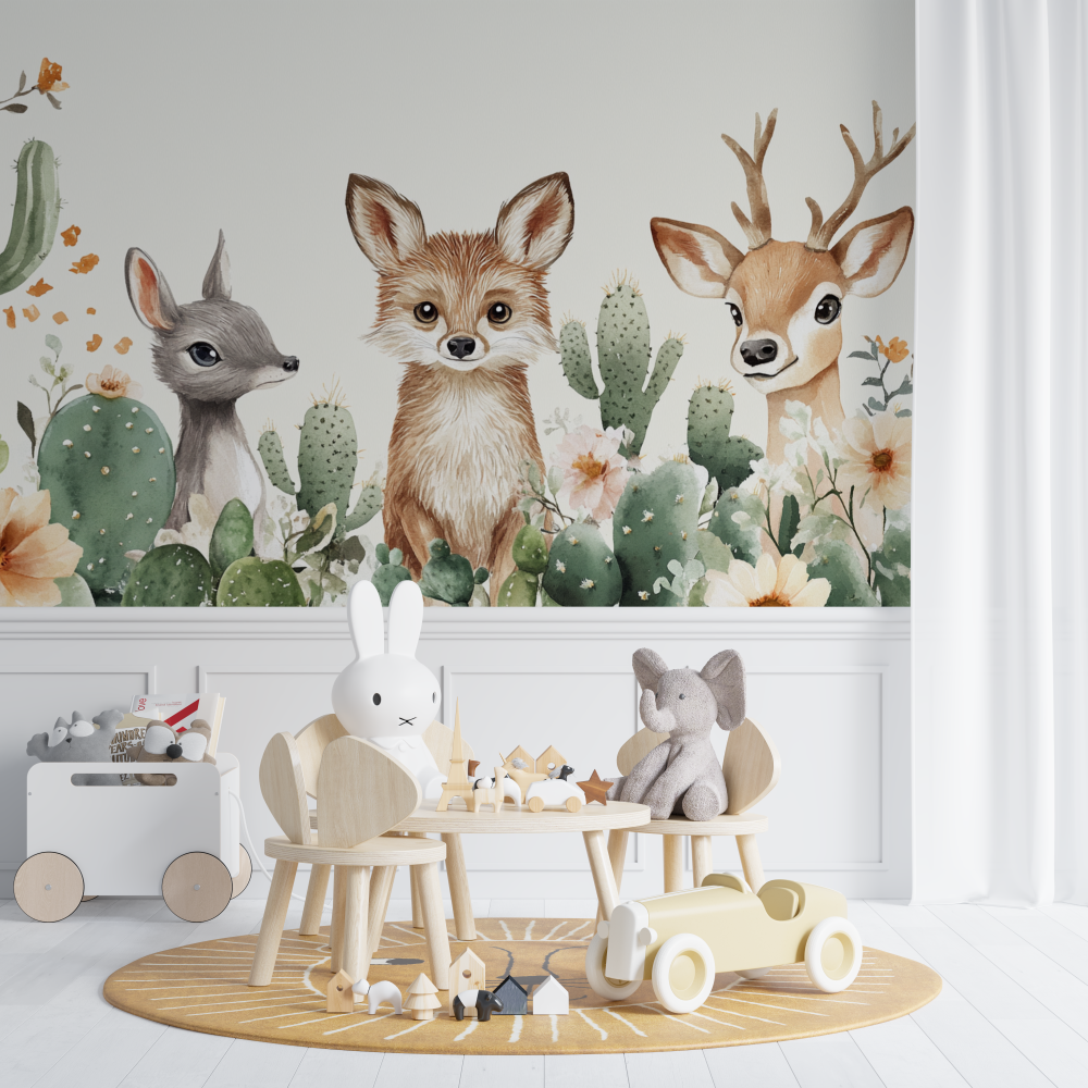 Papier peint animaux jungle savane douce chambre de bebe