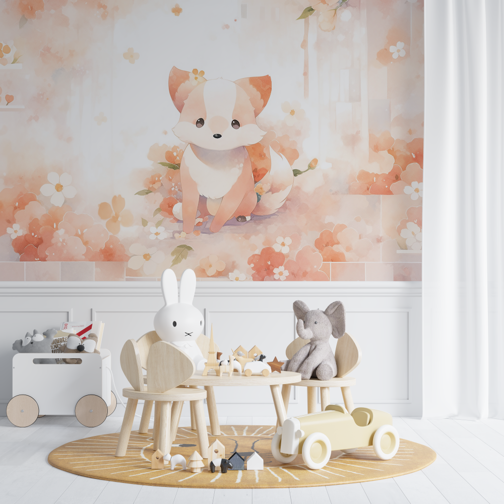 Papier peint renard pastel chambre de bebe