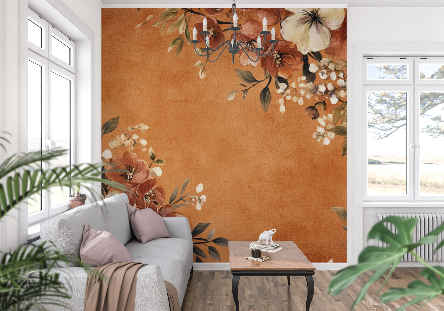 Papier peint terracotta style boheme vintage panoramique mur