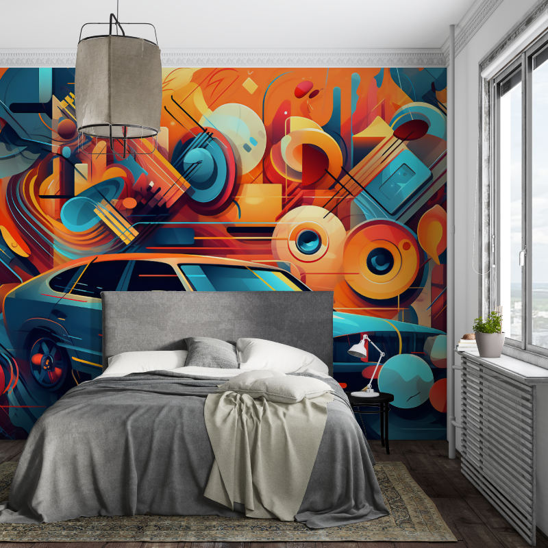 Papier peint voiture multicolore piece ados