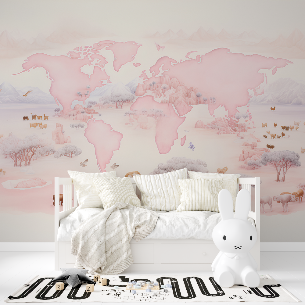 Papier peint carte du monde fille tapisserie fille