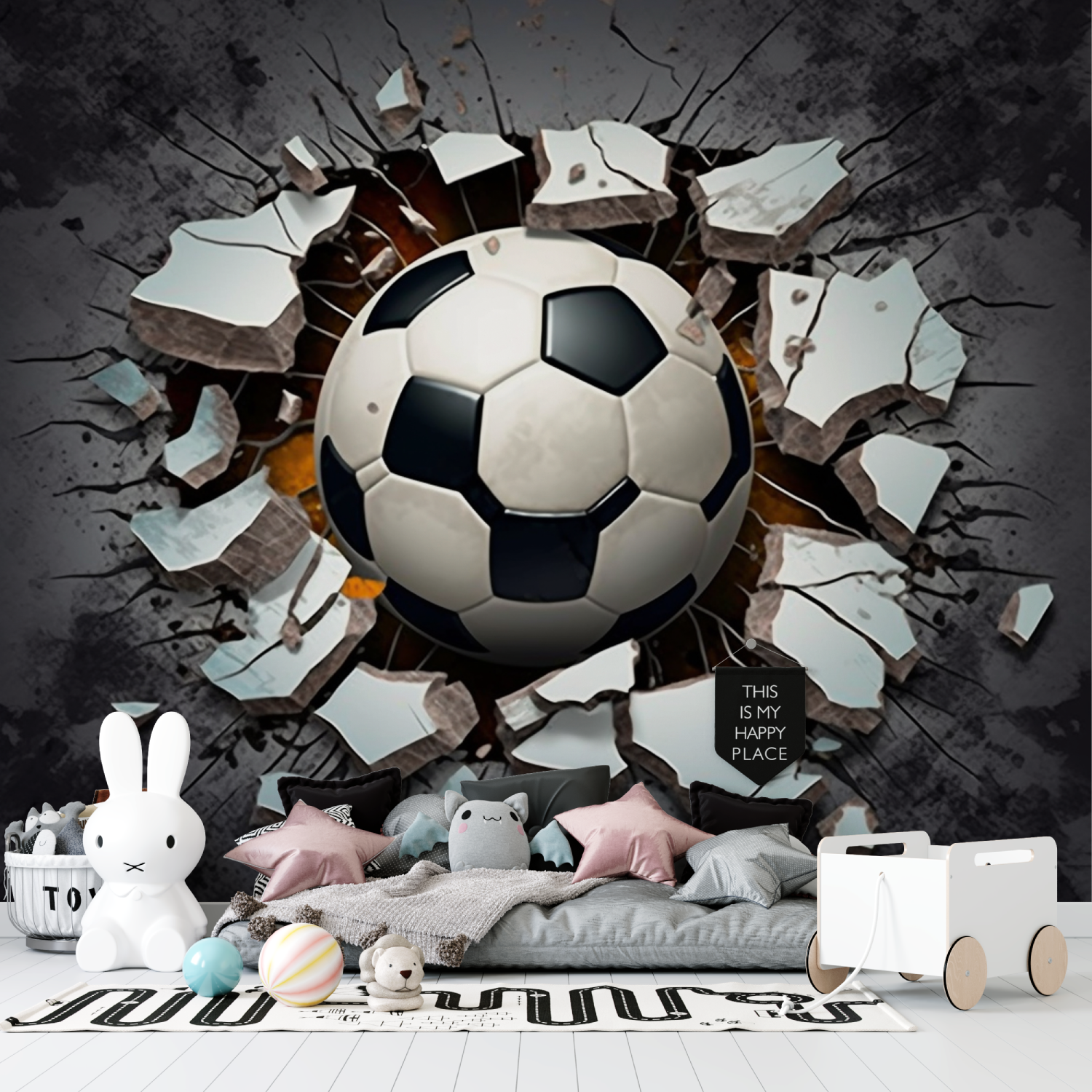 Papier peint 3d foot noir tapisserie garcon