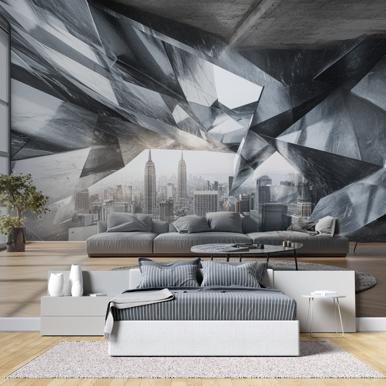 Papier peint new york trompe loeil tete de lit