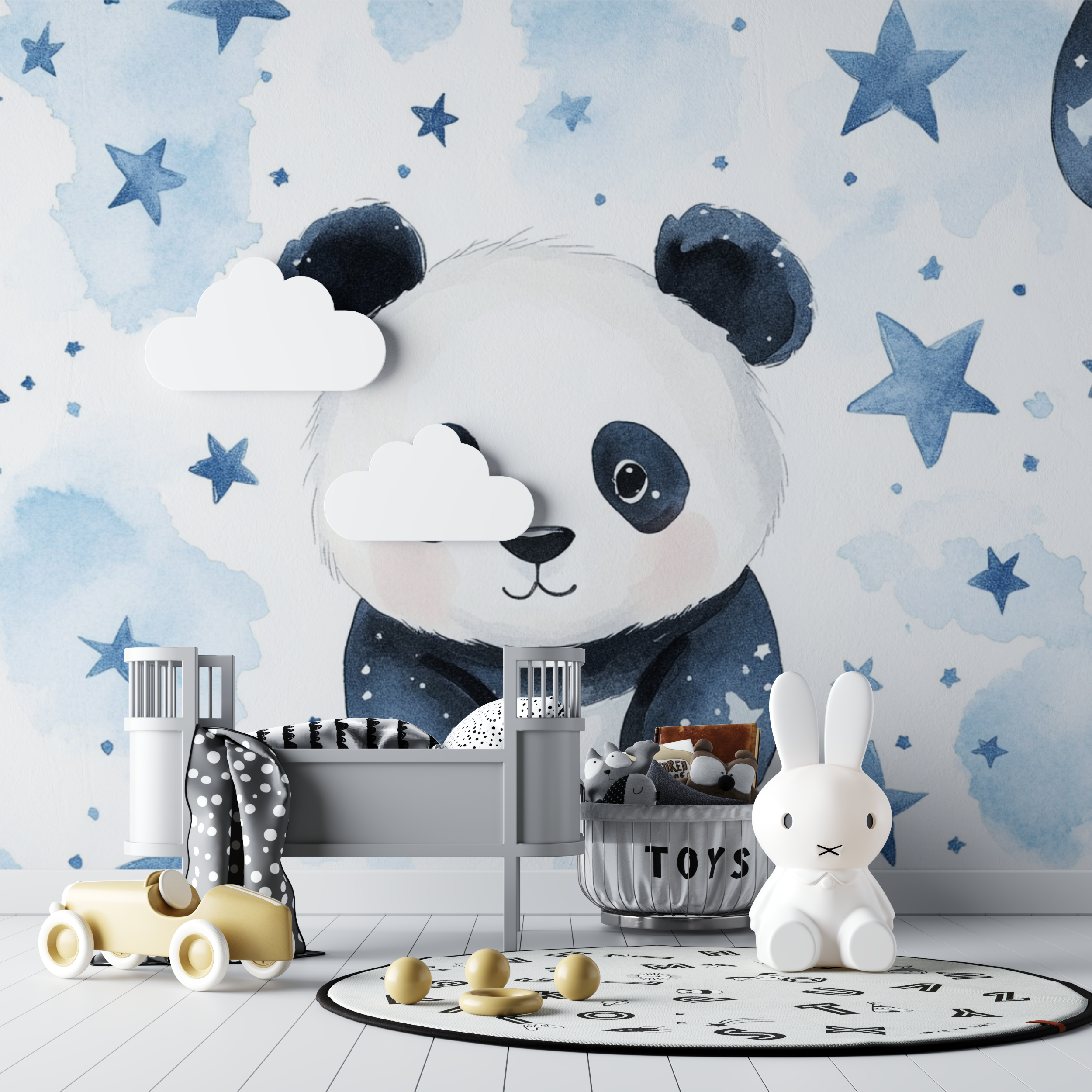 Papier peint panda et etoiles bebe tipi