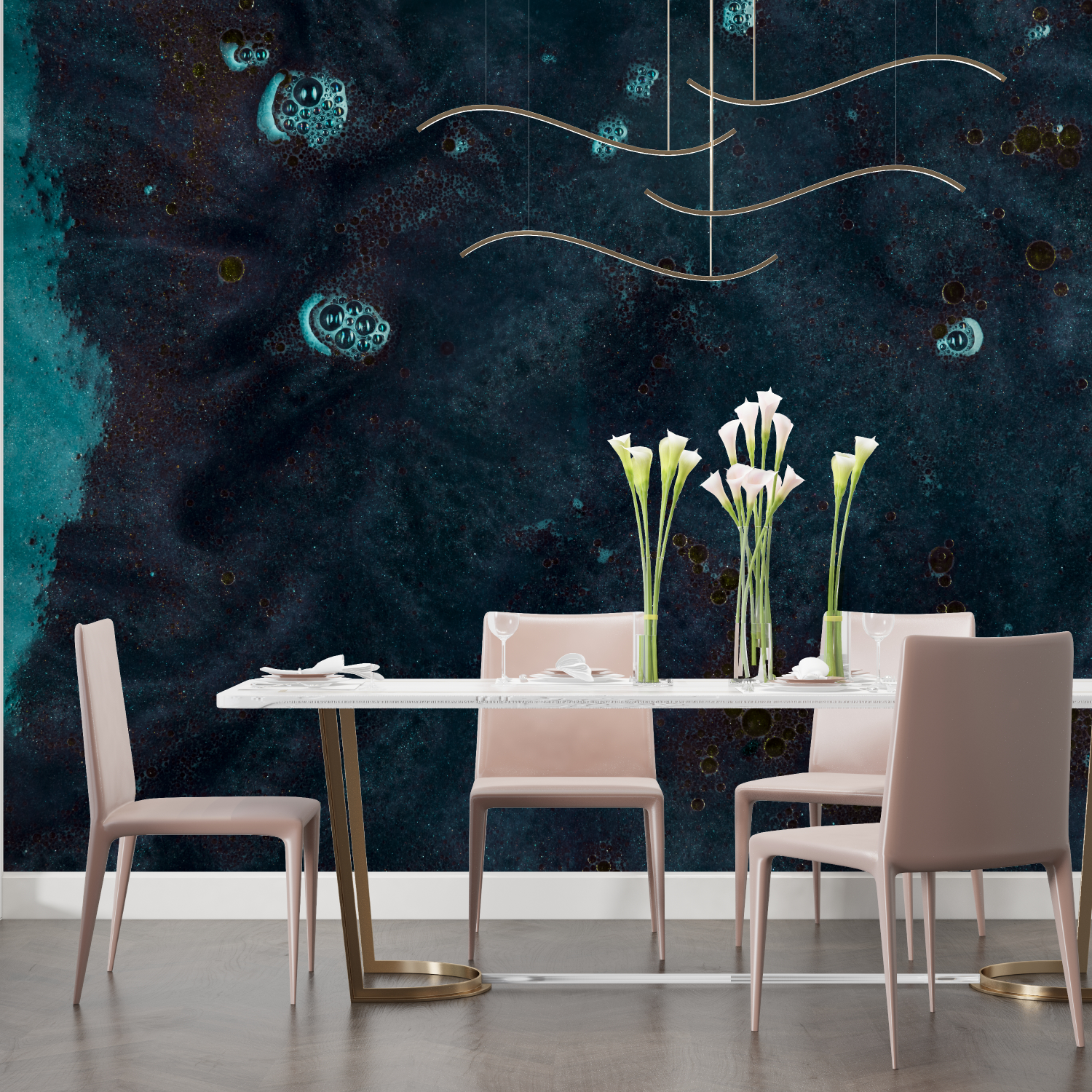 Papier Peint Bleu Paon Bleu Marine - tete de lit