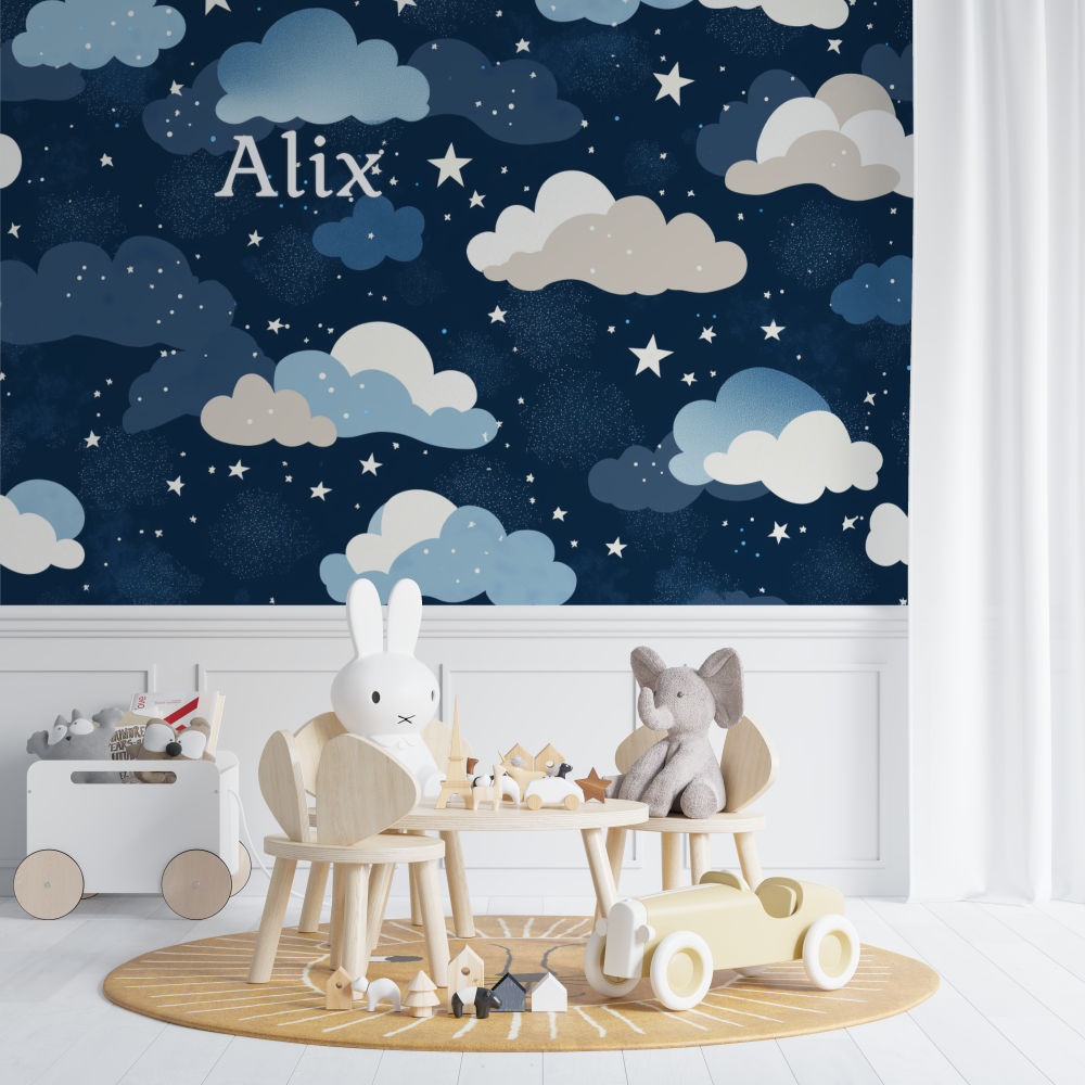 Papier peint prenom nuages nuit chambre de bebe