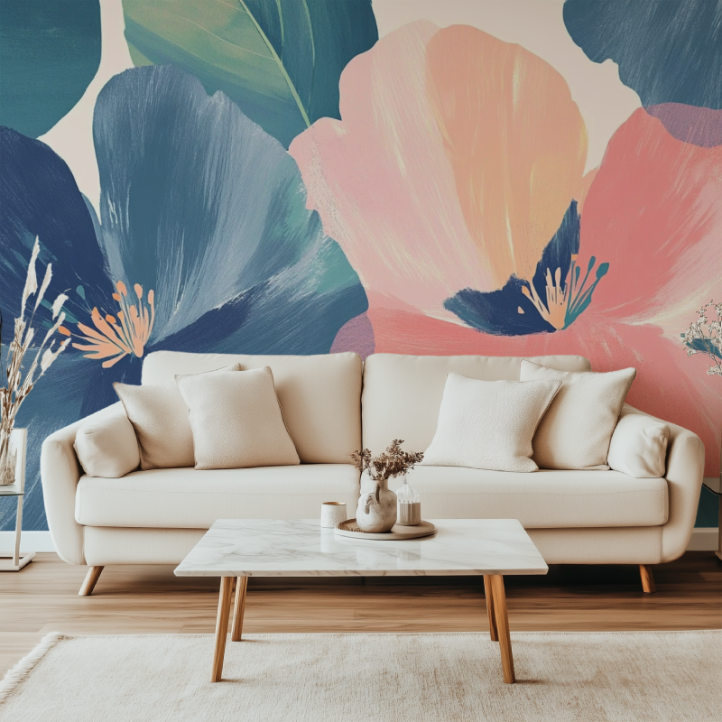 Papier peint fleur abstrait canape simple