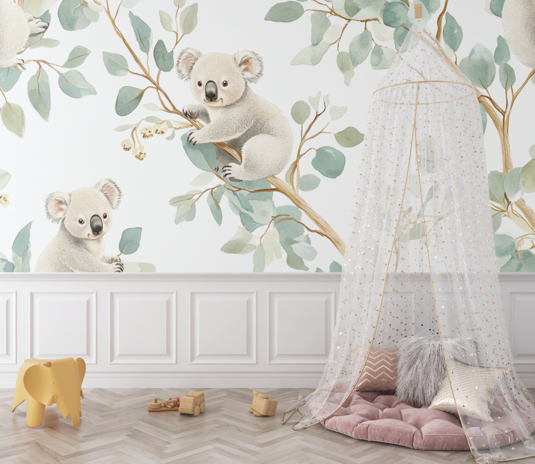 Papier peint koala et ciel creme bebe