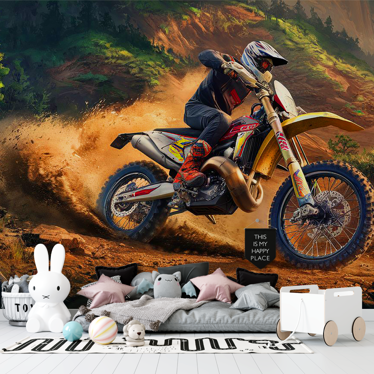 Papier peint garcon moto drift tapisserie garcon