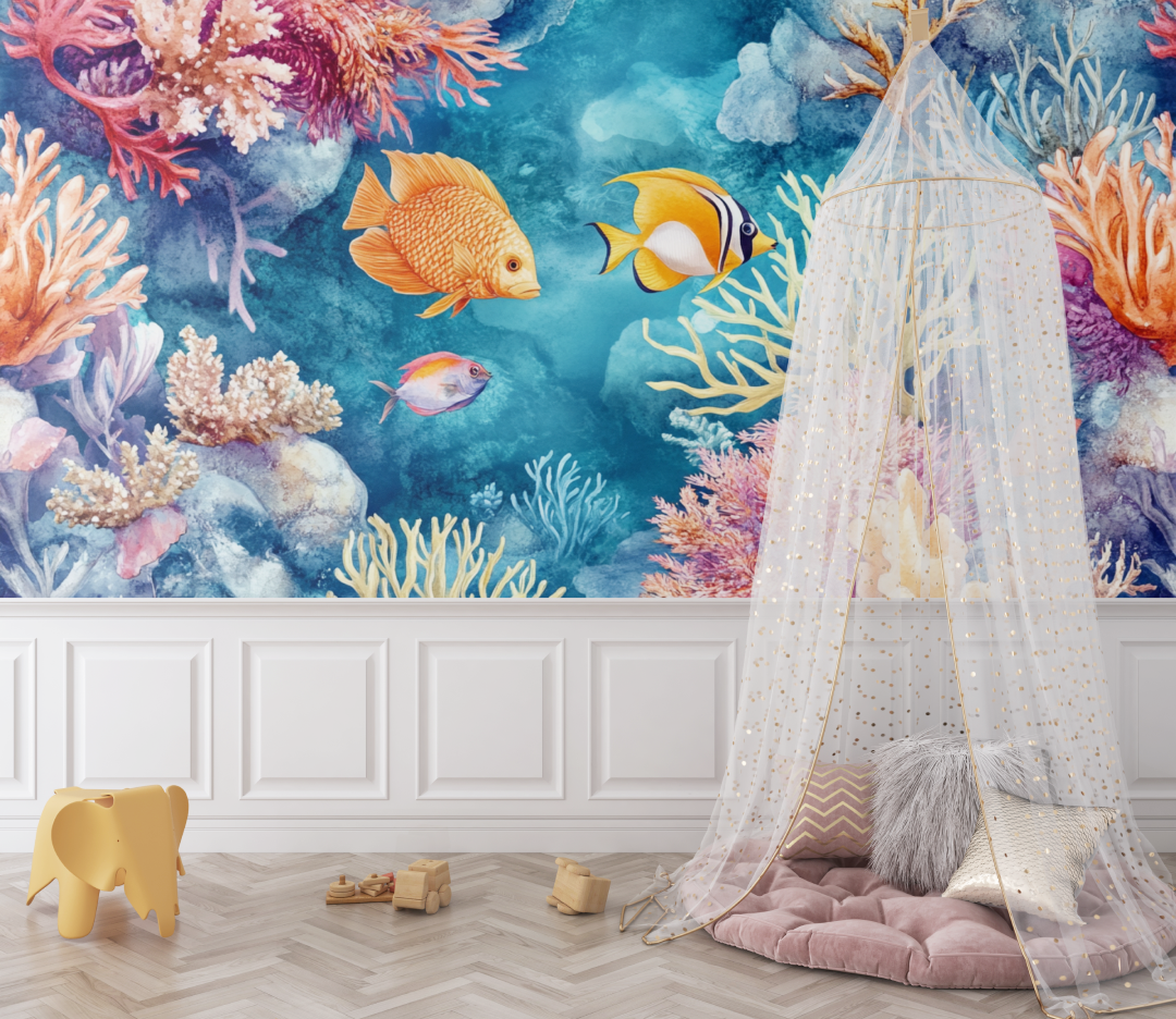Papier peint marin poisson au fond de leau bebe