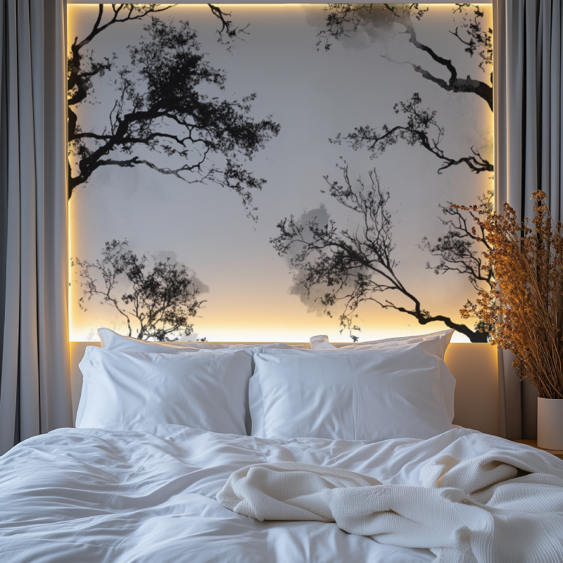 Papier peint arbre noir chambre premium