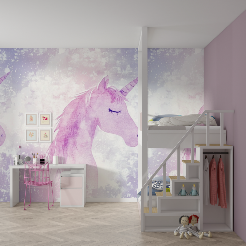 Papier peint deco licorne chambre fille mur chambre fille