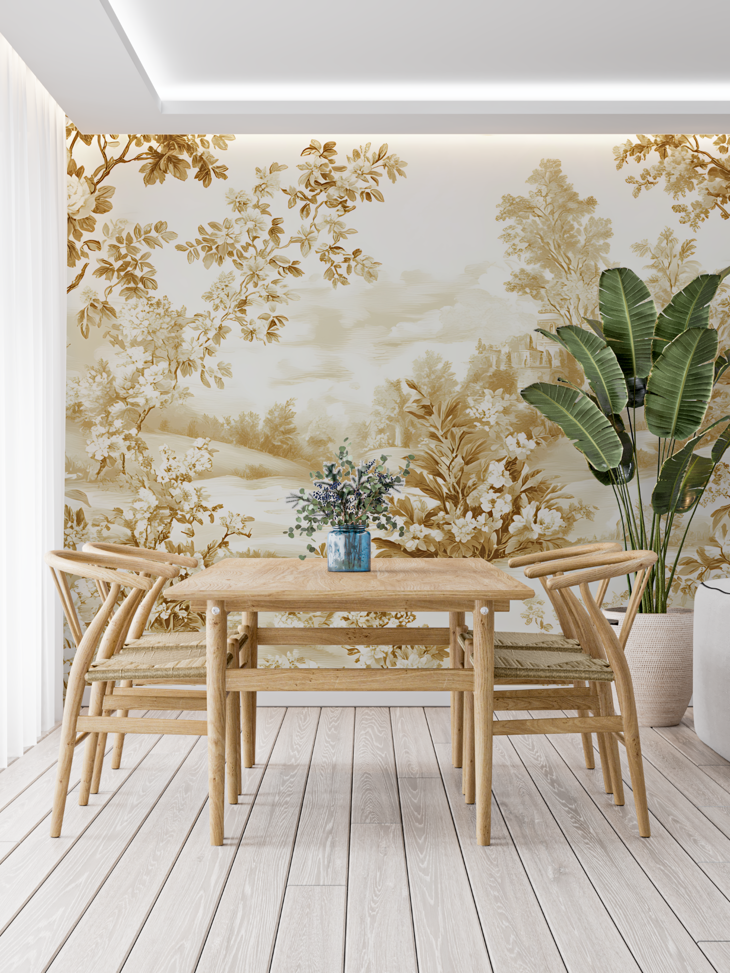 Papier Peint Toile De Jouy Beige Jaune - francais