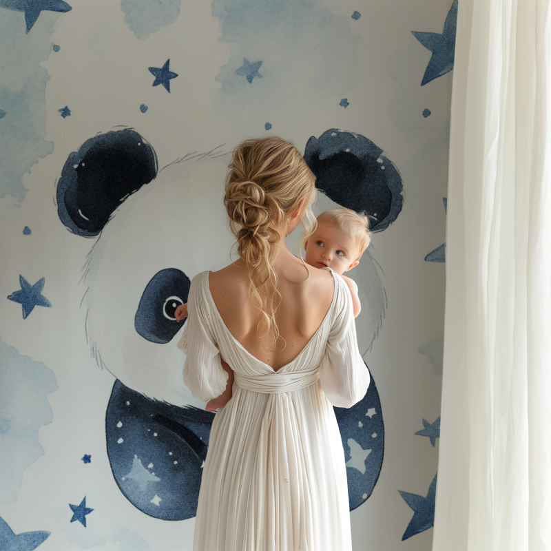 Papier peint panda et etoiles bb123