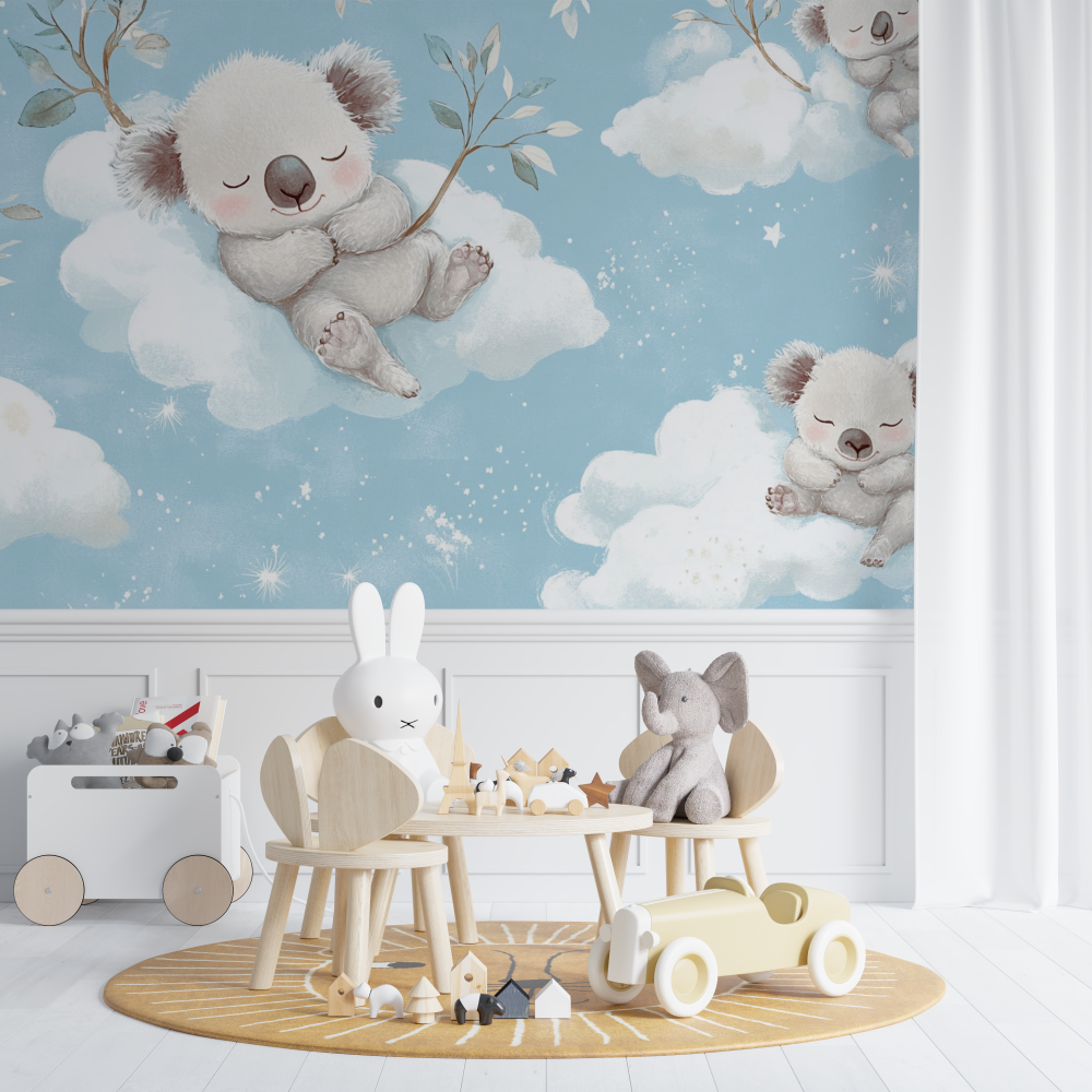Papier peint koala endormi dans un nuage chambre de bebe