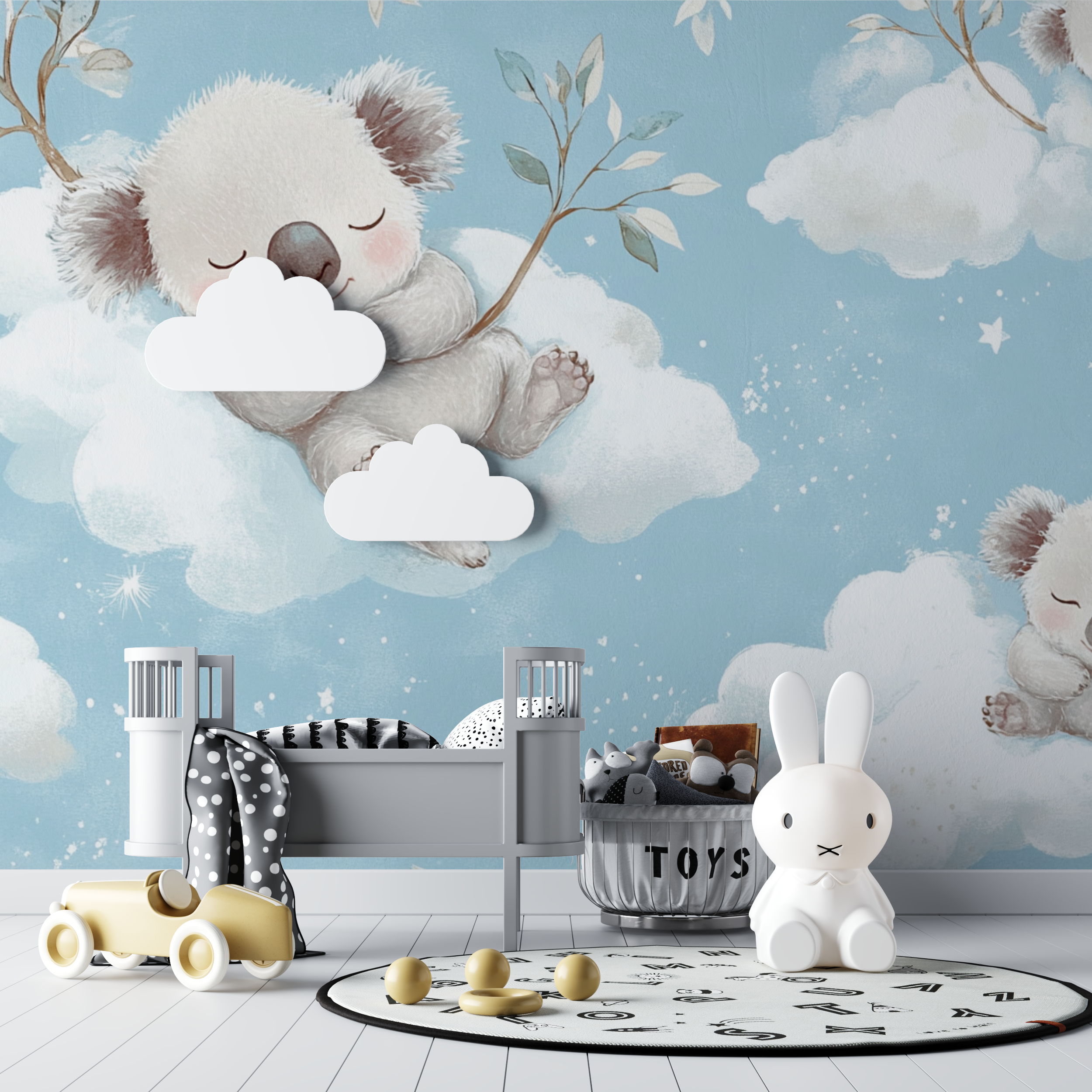 Papier peint koala endormi dans un nuage bebe tipi