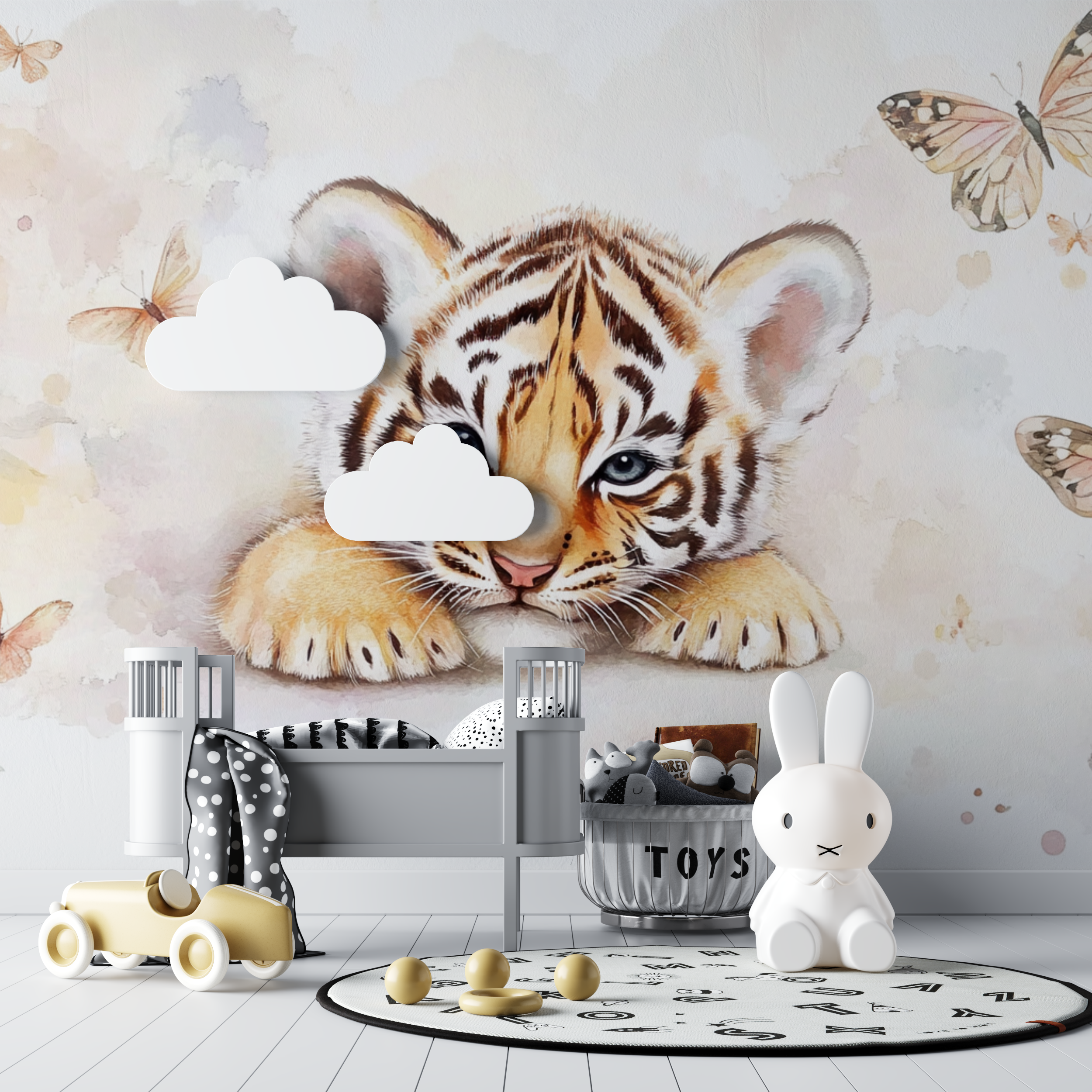 Papier peint tigre et papillons bebe tipi