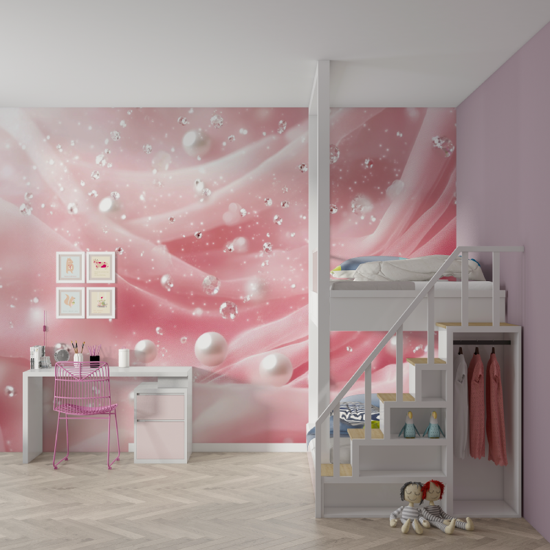 Papier peint princesse voile rose mur chambre fille