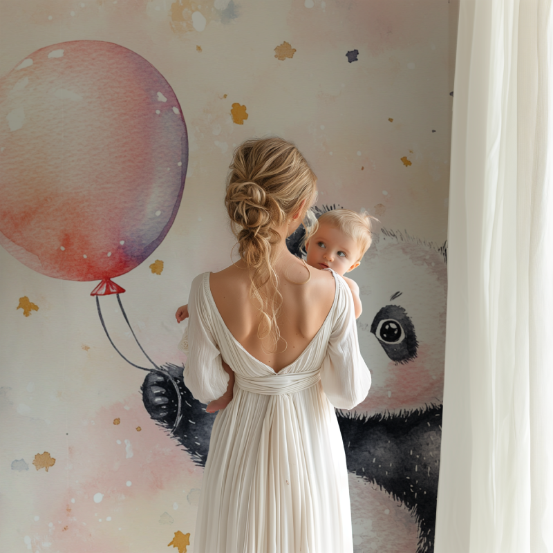 Papier peint panda avec ballon bb123