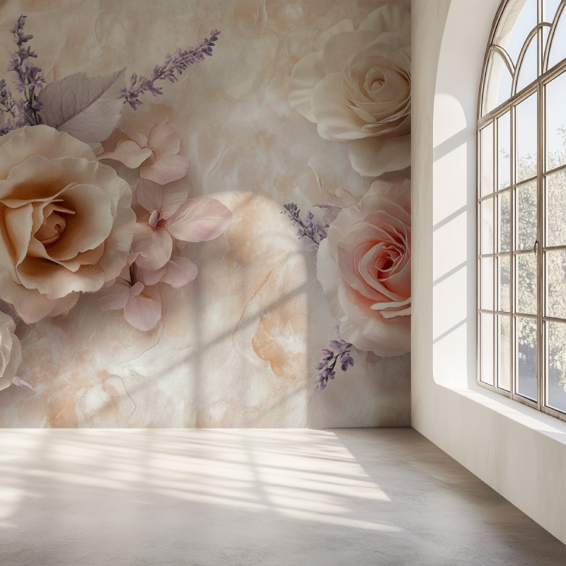 Papier peint fleur dessin mur simple