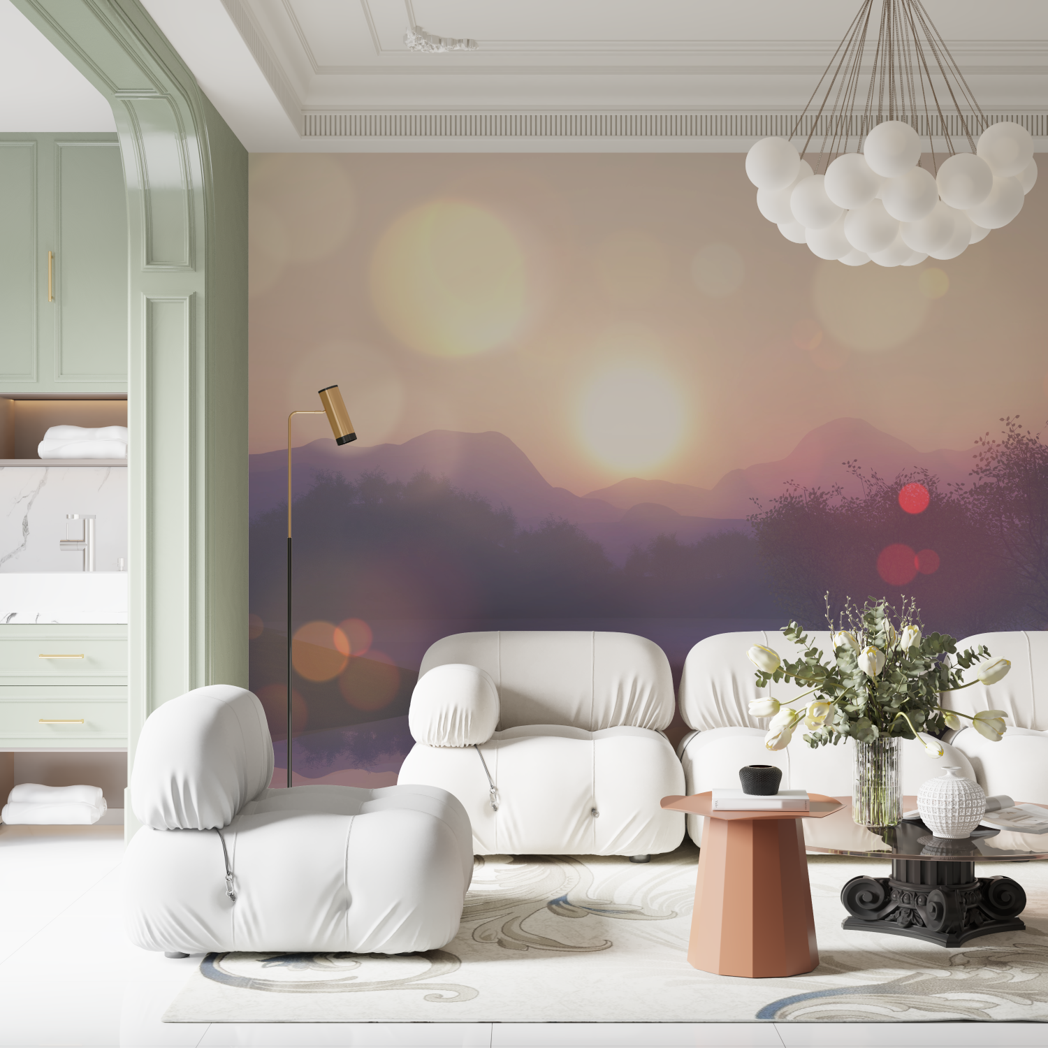 Papier peint aquarelle paysage 3d contemporain