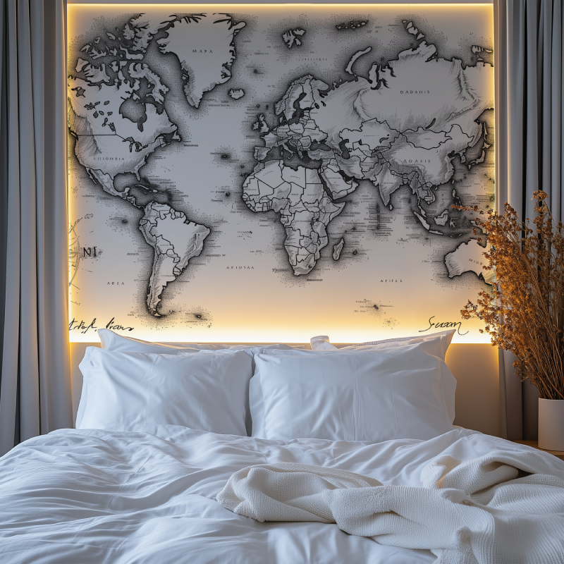 Papier peint carte du monde cal...r et blanc chambre premium