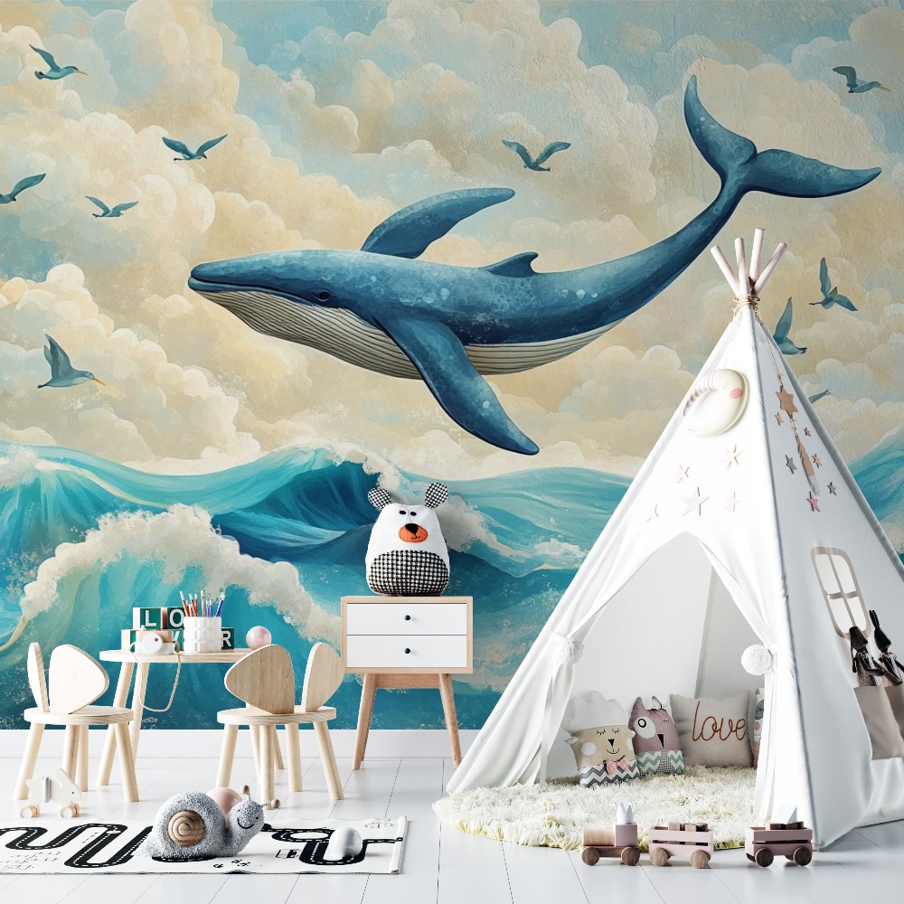Papier peint marin paysage et baleine chambre bebe
